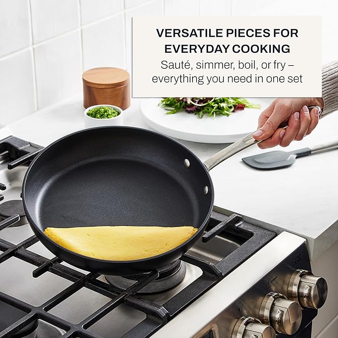 All-Clad HA1 Hard Anodized Non Stick Fry Pan Set 2 Piece 8 10 Inch Induction Oven Broiler Safe 500F Pots and Pans Set Kitchen Frying Pans Skillets Premium Cookware Home Dishwasher Safe Black
