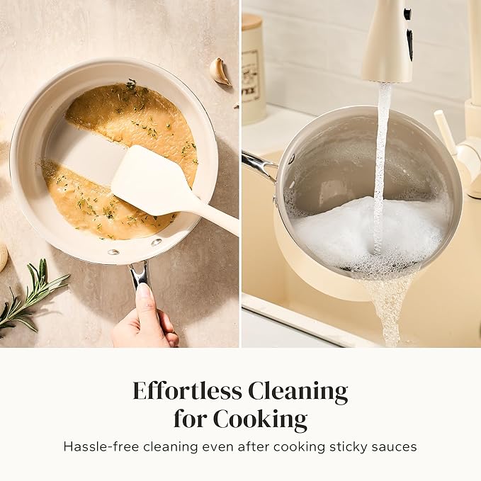 Redchef Nonstick Mini Cookware Set 8Ceramic Fry Pan 2.5QT Small Saucepan with Lid*2Cooking Pot with Stay-Cool Handles Compatible All Stovetops PFAS PFOA &amp PTFEFree (Beige)