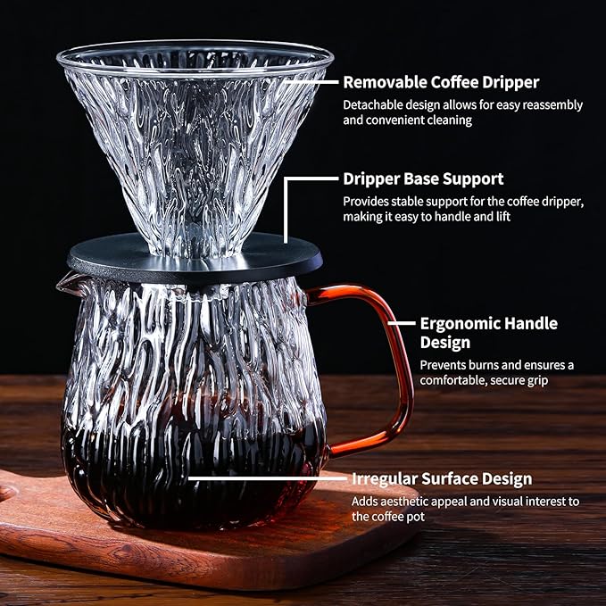 Unbreakable - Pour Over Coffee Maker 650ML/22OZ Heat Resistant Borosilicate Glass Dripper with Filter Holder BPA-Free Manual Coffee Brewer for Home and Office Use