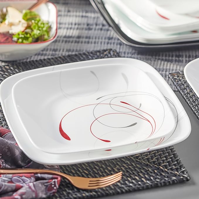 Corelle Vitrelle 18-Piece Service for 6 Dinnerware Set Triple Layer Glass and Chip Resistant Lightweight Square Plates and Bowls Set Splendor