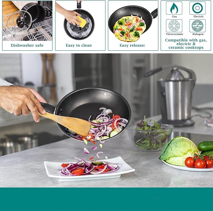 7 Piece Non Stick Aluminium Pots and Pans Cookware Set Black