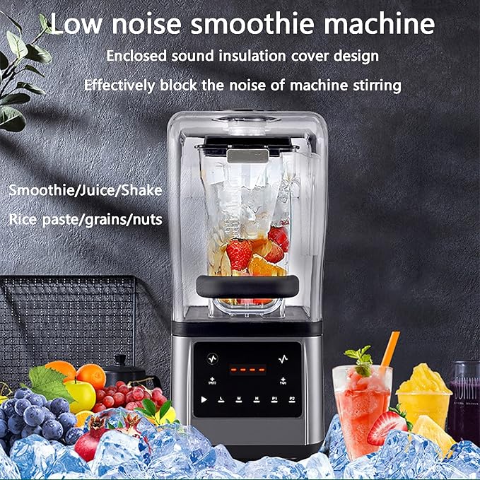 Blender Smoothie Machine Smoothie Blender Food Grade Ice Crusher Slush Machine with 1.6L Hopper Cover Silent Broken Wall Cooking Machine for Commercial Home