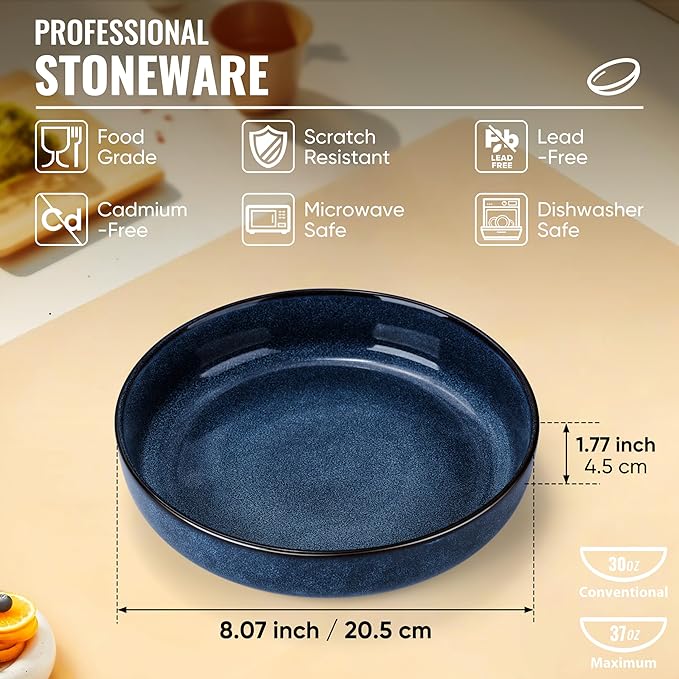 Herogo 16 Pieces Stoneware Dinnerware Set Service for 4 Dinner Plates and Bowls Sets Double Reactive Glaze Dishes Set for Kitchen Scratch Resistant Microwave &amp Dishwasher Safe Starry Blue