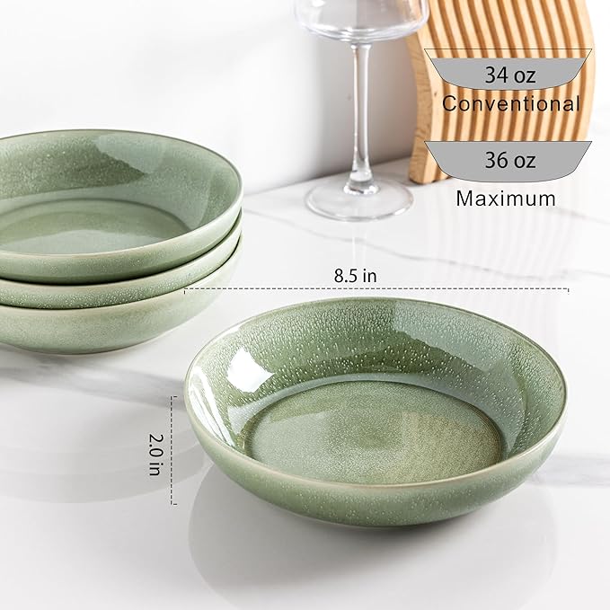 AmorArc Ceramic Dinnerware Sets with Pasta Bowl Handmade Reactive Glaze Plates and Bowls SetsHighly Chip and Crack Resistant | Dishwasher &amp Microwave Safe Dishes Set Service for 4 (16pc)