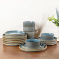 GBHOME 18-Piece Stoneware Dinnerware Set for 6 – Ribbed Ceramic Plates and Bowls Scratch-Resistant Microwave &amp Dishwasher Safe Reactive Glaze Deep Ocean