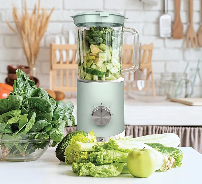 COOK WITH COLOR 300 Watt Blender: Powerful 2-Speed Control with Pulse 4-Tip Stainless Steel Blades 25oz (750ml) Jar and Skid-Resistant Feet Sage