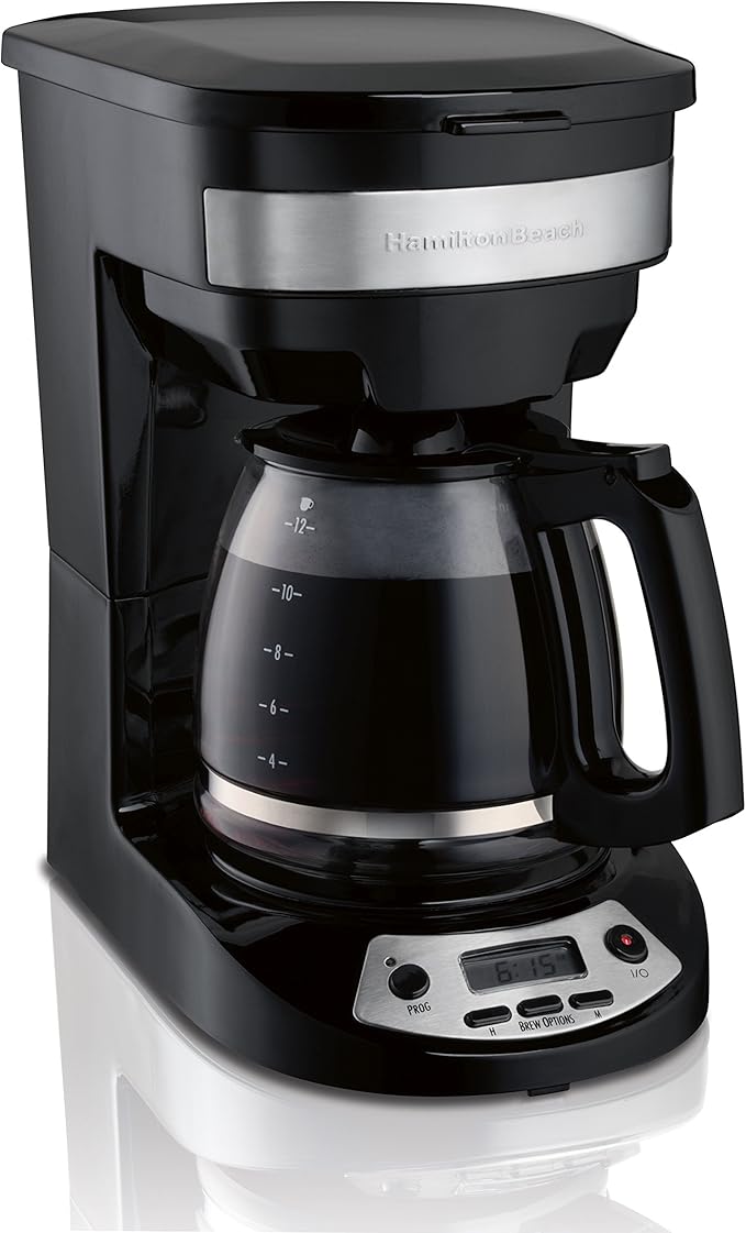 Hamilton Beach 12 Cup Programmable Coffee Maker &amp 12 Cup Programmable Coffee Maker Brew Options Glass Carafe (46299) Black with Stainless Accents