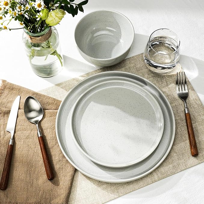 Kitchen Plates and Bowls Set Dinner Set for 4 Handpainted Dinner ware Sets Microwave Safe Plates and Bowls Sets Stone Plate Scratch Resistant (Moonstone)