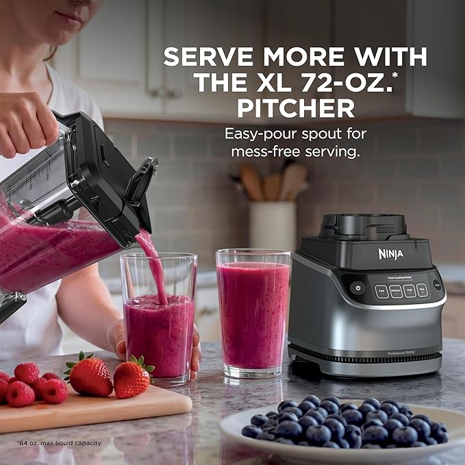 Ninja UltraCrush Professional Kitchen System | 1500W 72oz Full-Size Blender 8-Cup Food Processor &amp 18 oz To-Go Cup | Total Crushing Technology Smoothies Ice Crush Chopping &amp More | Silver