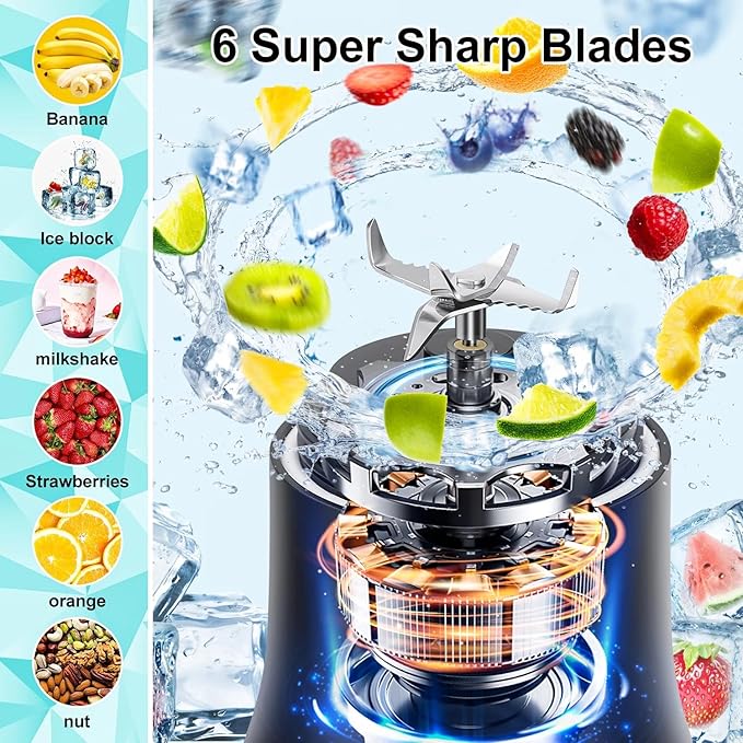 Portable Blender for Smoothies 20oz Small Personal Blender with Travel Lid USB Rechargeable Single Serve Fruit Mixer for Kitchen Black