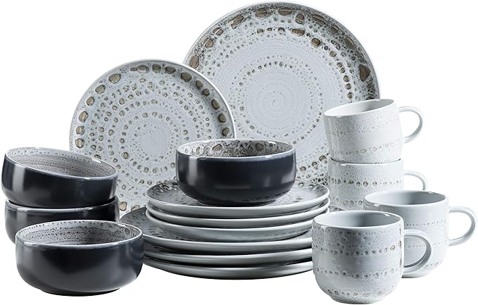 MÄSER 931745 Serie Spicy Market Handpainted Mediterranean Vintage Design 16-Piece Ceramic Crockery Set for 4 People Blue Earthenware
