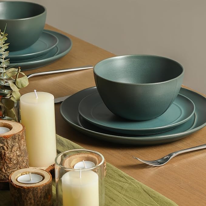 Stone Lain Infinity 24-Piece Dinnerware Set Stoneware Plates and Bowls Set Dishwasher and Microwave Safe Dish Set for 8 Green