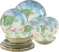 UPware 16 Piece Sea Turtle Melamine Dinnerware Sets Outdoor Dishes Set Plates and Bowls Sets Service for 4 Multicolor