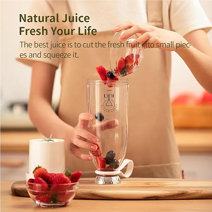 Portable Blender Personal Smoothie Maker with 6 Blades Rechargeable Mini Juicer Cup 17 oz with Travel Lid for Outdoors Camping Office Kitchen (White)