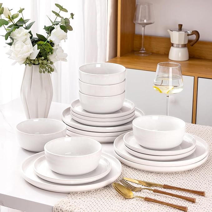AmorArc Stoneware Dinnerware SetsRound Reactive Glaze Ceramic Plates and Bowls SetsHighly Scratch Resistant | Microwave &amp Dishwasher SafeService for 8 Dishes Set (24pc)