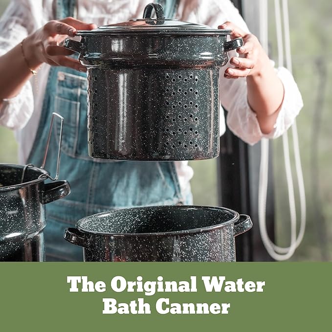 Granite Ware Enamel-on-steel 12-Piece Canner Kit Includes 21.5 qt. Water Bath Canner with lid Jar Rack Blancher Colander &amp 5 pc. Canning Tool Set