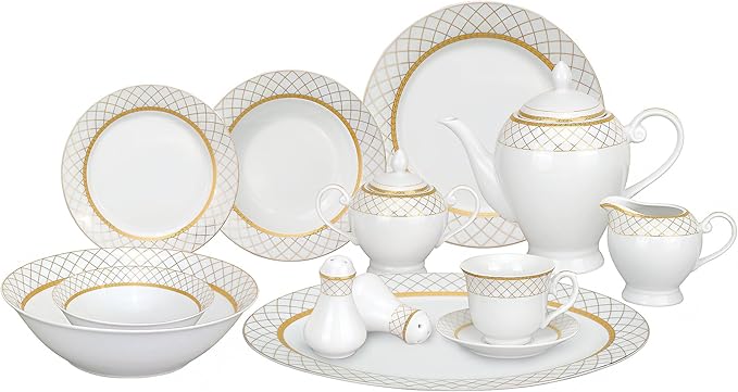 Lorren Home Trends 57-Piece Porcelain Dinnerware Set Beatrice Service for 8