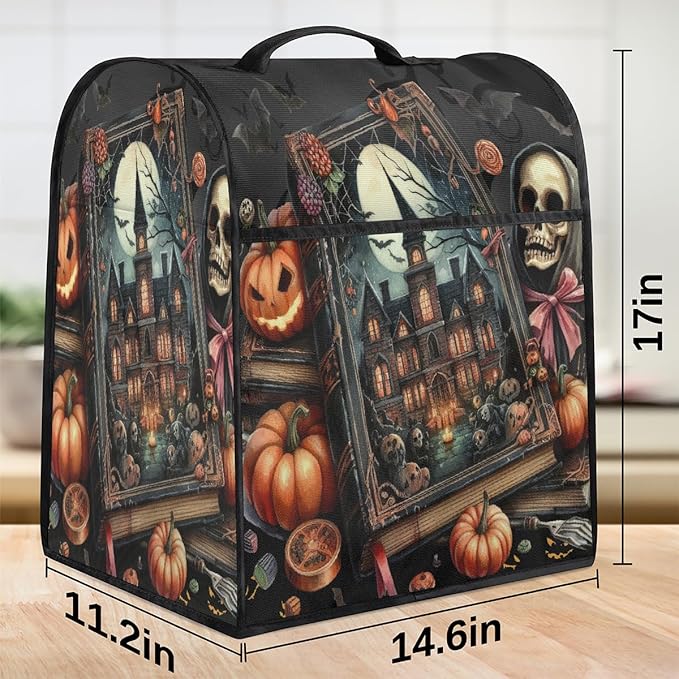 cfpolar Kitchen Aid Mixer Cover Compatible with 6-8 Quarts Halloween Skull Pumpkins Stand Mixer Cover Kitchen Aid Mixers Accessories Appliance Organizer Bag Dust Covers with Zipper Pocket