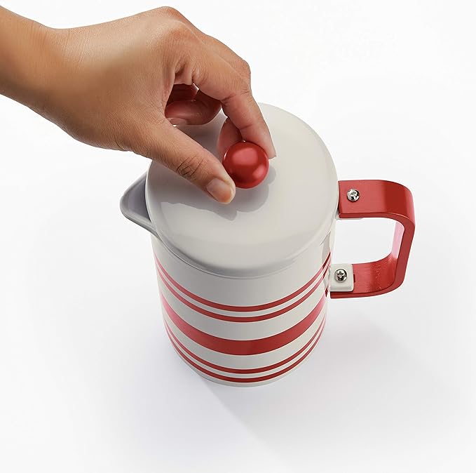 BonJour 47040 Hot Beverage Ceramic French Press Coffee Maker with Flavor Lock Filter and Bamboo Handle - 32 Ounce Red Stripes