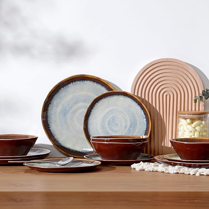 Melamine Dinnerware Sets12Pcs Plate and Bowl SetUnbreakable and Lightweight Dish SetGreat for Camping and RVBPA freeDishwasher Safe(Sandy Brown)