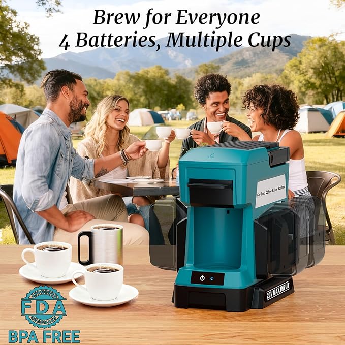 Cordless Coffee Maker for Makita 18V Battery 3 Brewing Options Drip Coffee Maker with Coffee Grinder Portable Single Serve Coffee Makers for Camping Travel and Jobsite. (Tool Only)