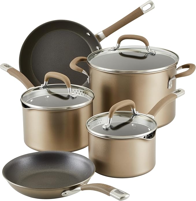 Circulon Premier Professional Hard Anodized Nonstick Cookware Induction Pots and Pans Set 8 Piece - Bronze