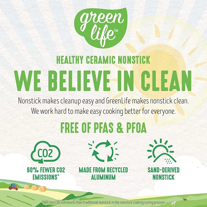GreenLife Artisan Healthy Ceramic Nonstick 12 Piece Cookware Pots and Pans Set Stainless Steel Handle PFAS-Free Dishwasher Safe Oven Safe Yellow