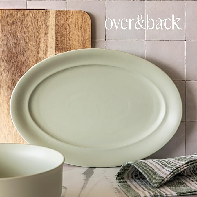 over&ampback Rim Stoneware Serving Platter - Elegant 1-Piece Oval Serving Platter to Complete Your Kitchen Set - 16 L x 10.8 W Semi-Matte Sage