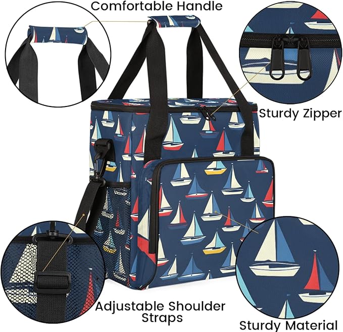 Ocean Sailboat Travel Coffee Maker Carrying Bag Large Organizer Storage Tote Bag Insulated Reusable Cooler Grocery Bags