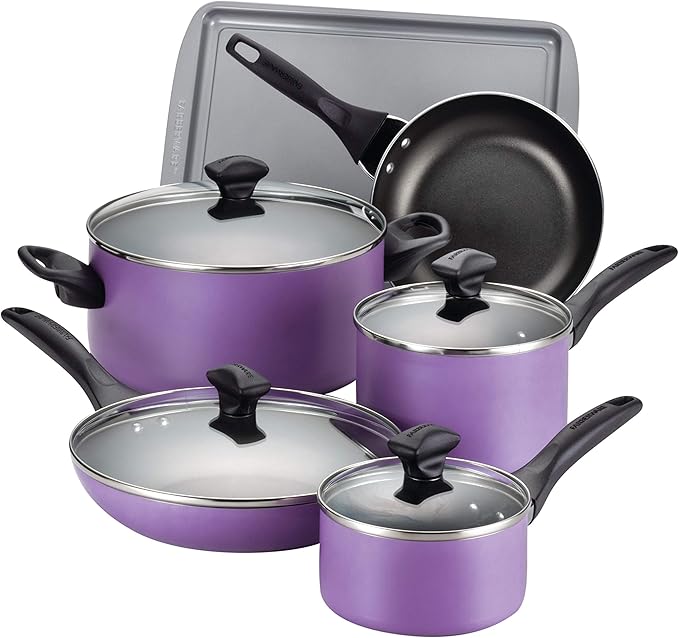 Farberware Dishwasher Safe Nonstick Aluminum 15-Piece Cookware Set Purple