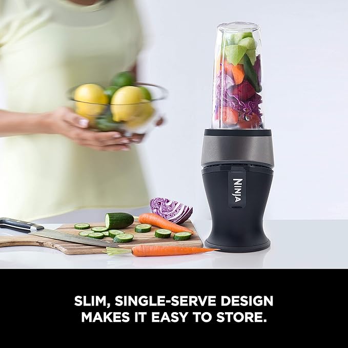 Ninja Fit Compact Personal Blender Portable Blender for-Smoothies Shakes Food Prep and Frozen Blending 700-Watt Base (2) 16-oz. Cups and Spout Lids Black QB3001SS