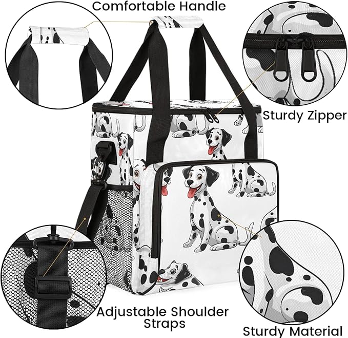Cute Dalmatian Dog Coffee Maker Carring Bag Large Insulated Storage Organizer Case Tote Bags with Shoulder Strap for Travel Work Picnic