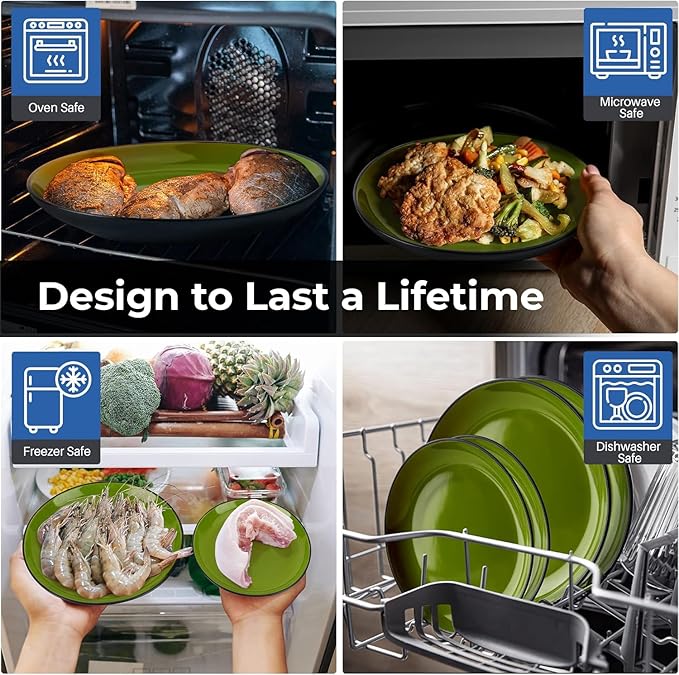 MIAMIO – Service for 6 Dishware Set/Stoneware Dinnerware Set – Including Plates Bowls and Mugs – Microwave &amp Dishwasher Safe – Le PaPillon Collection (Green 30-Pieces)