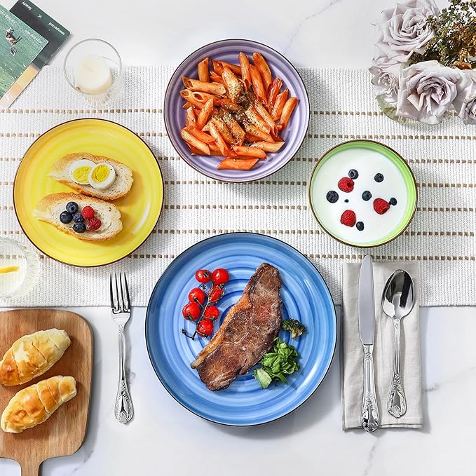Selamica Ceramic Plates and Bowls Sets24 Pieces Dinnerware Sets for 6Scratch Resistant Dish Set for holiday gatheringDishwasher &amp Microwave Safe Dopamine