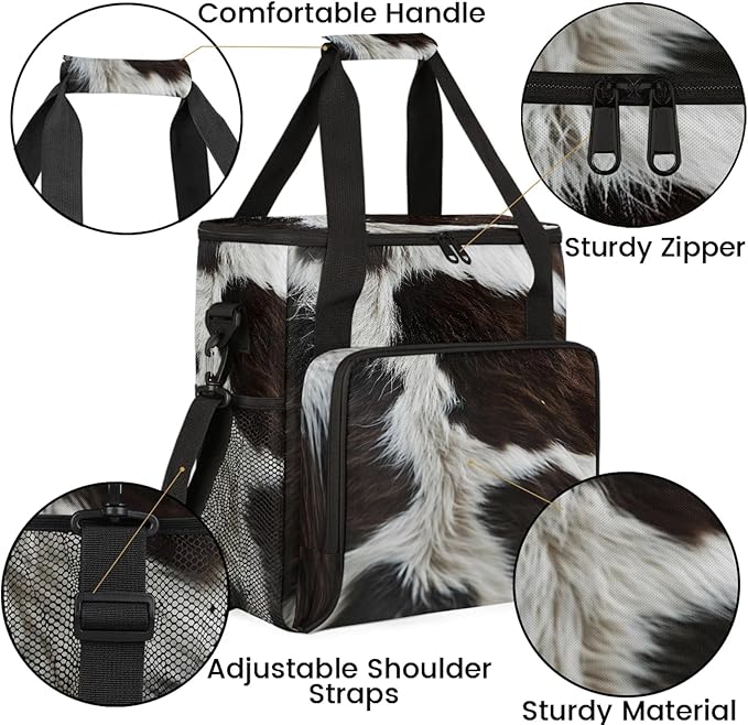 Cow Print Western Animals Coffee Maker Carring Bag Large Insulated Storage Organizer Case Tote Bags with Shoulder Strap for Travel Work Picnic