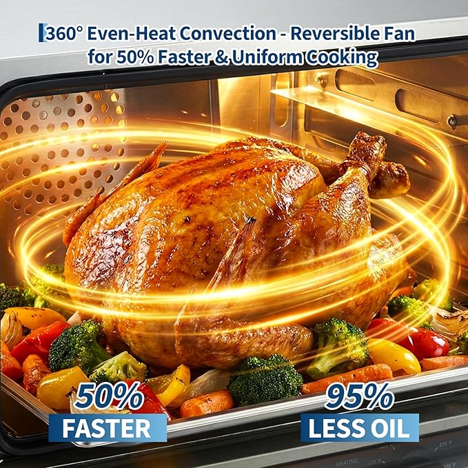 Garvee Commercial Convection Oven Countertop 46L/42Qt 1800W Toaster 3-Tier Electric Oven w/Front Glass Door Trays Wire Racks Clip Gloves 120V
