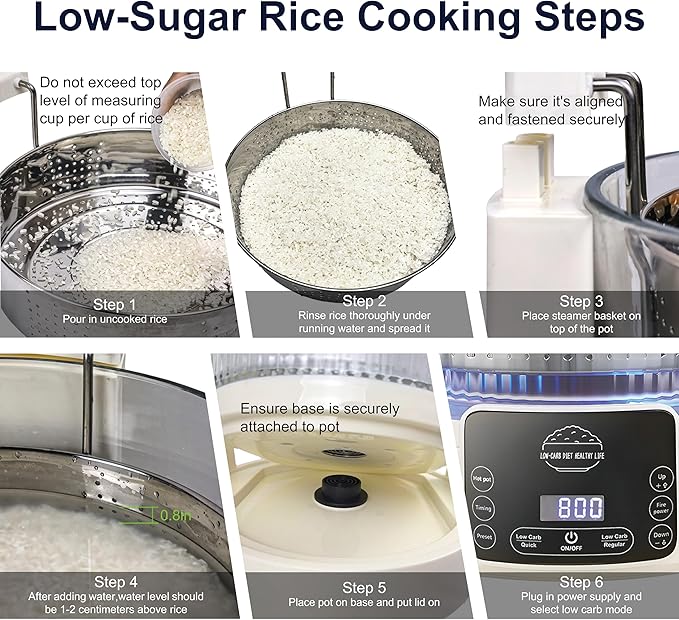 Low Carb Rice Cooker3L Multifunction Low Sugar Rice Cooker SmallReservable &amp Timable4H Keep WarmCookingSimmeringStewingSteaming All In OneIdeal for Small FamilieApartment(3LBeige)