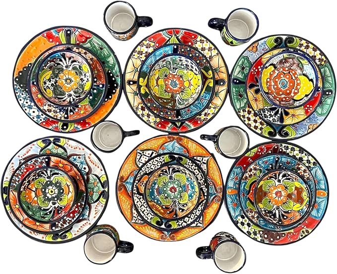 Talavera Dinnerware Set | 26-Piece Vibrant Floral Mexican Dishware