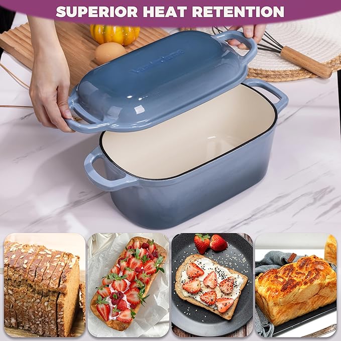 4.6-Quart Oval Dutch Oven for Bread Baking 2 in 1 Enameled Cast Iron Bread Pan with Lid Sourdough Bread Dutch Oven for a Crispy Crust Seasalt