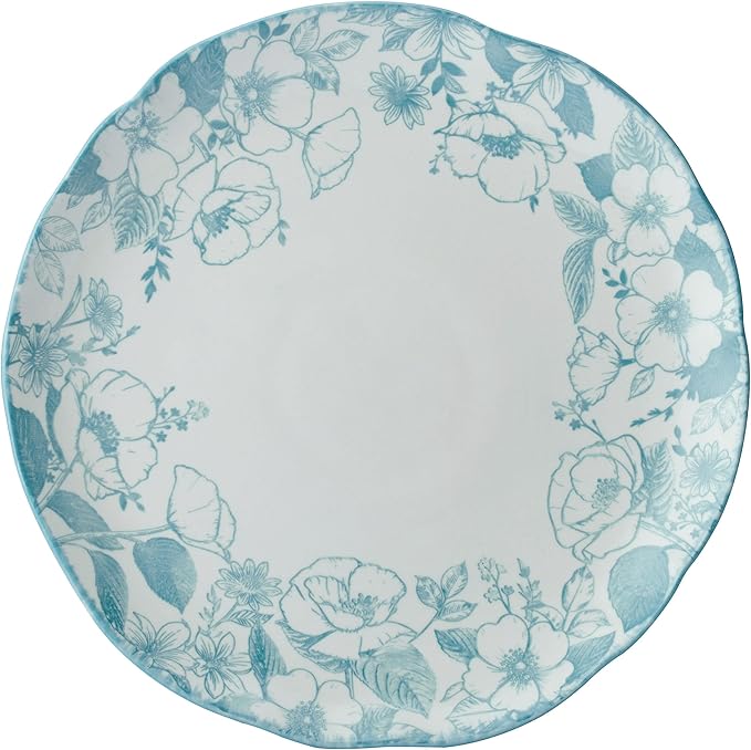 Pfaltzgraff Garden Blossom Floral 12 Piece Plate Bowl Dinnerware Set Blue