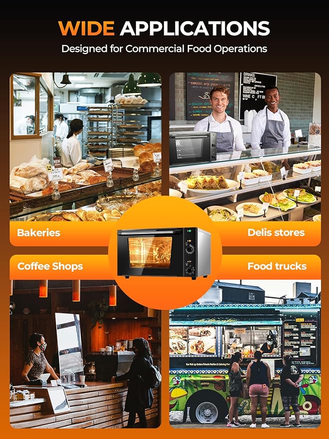 FOHERE Commercial Convection Oven - 50 Qt Large Capacity Electric Oven for Restaurant/Cafe/Food Industry Black