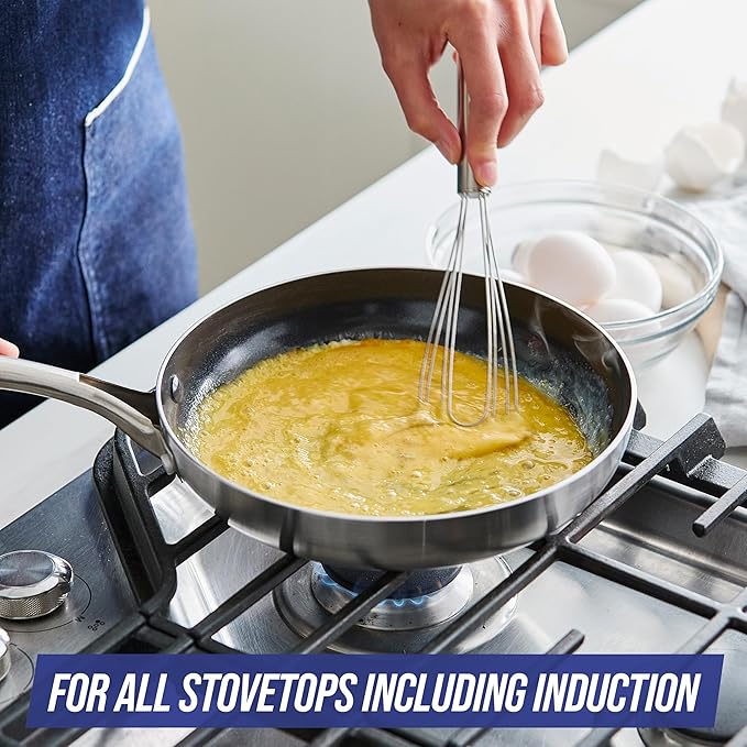 Blue Diamond HD Stainless Steel Clad Pro 8 &amp 11 Frypan Skillet Set Diamond Infused Healthy Ceramic Nonstick PFAS &amp PFOA-Free Induction Suitable Dishwasher Oven &amp Broiler Safe Durab