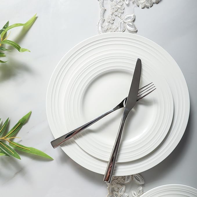 Stone lain Bone China Round Swirl Design 32 Piece Dinnerware Set White