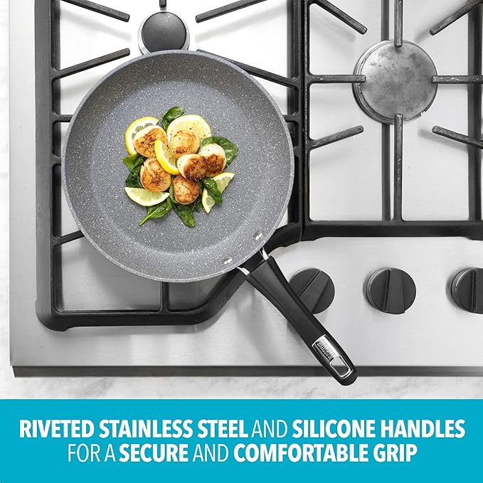 Bialetti Impact 10-Piece Textured Aluminum Cookware Set with Pots Pans and Dutch Oven Nonstick Pots and Pans Set for Kitchen Gray