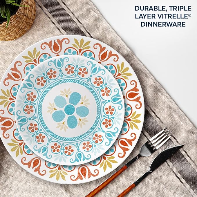 Corelle Terracotta Dreams Dinnerware Set for 6 18 Pieces &amp Terracotta Dreams Salad Plate Set for 6 | 8.5 Inch Kitchen Plate Set