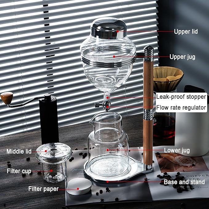 Ice Drip Coffee Maker 600ml Cold Brew Drip Tower with Adjustable Water Flow Borosilicate Glass Pot Straight Frame for Home Office Makes 3-5 Cups