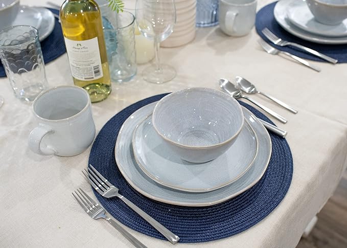 Elanze Designs Reactive Glaze Farmhouse Rustic Boho Ceramic Stoneware Dinnerware 16 Piece Plate Bowl Mug Dish Set - Service for 4 Pale Grey