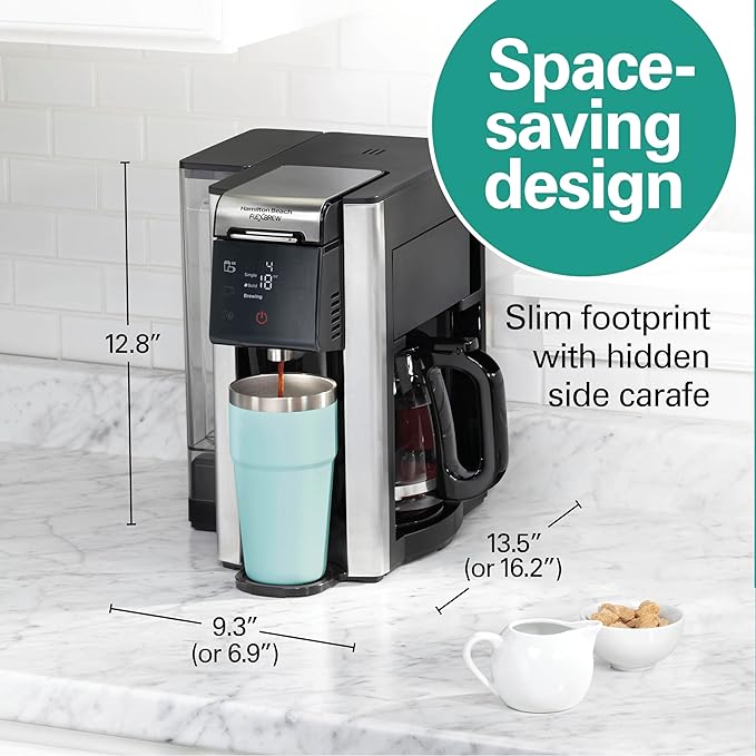 Hamilton Beach FlexBrew Advanced 5-in-1 Programmable 12 Cup Drip and Single Serve Hot &amp Iced Coffee Maker with Movable 60 oz. Water Reservoir Use Pod Packs and Grounds Fast Brewing Black (49924