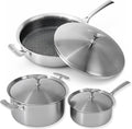 5-Ply Stainless Steel Cookware Set 6 Pcs Non Stick Pots and Pans Set with Steam-Return Lids Induction &amp Oven Safe Non Toxic PFOA PTFE PFOS Free Professional Chef Quality Cookware