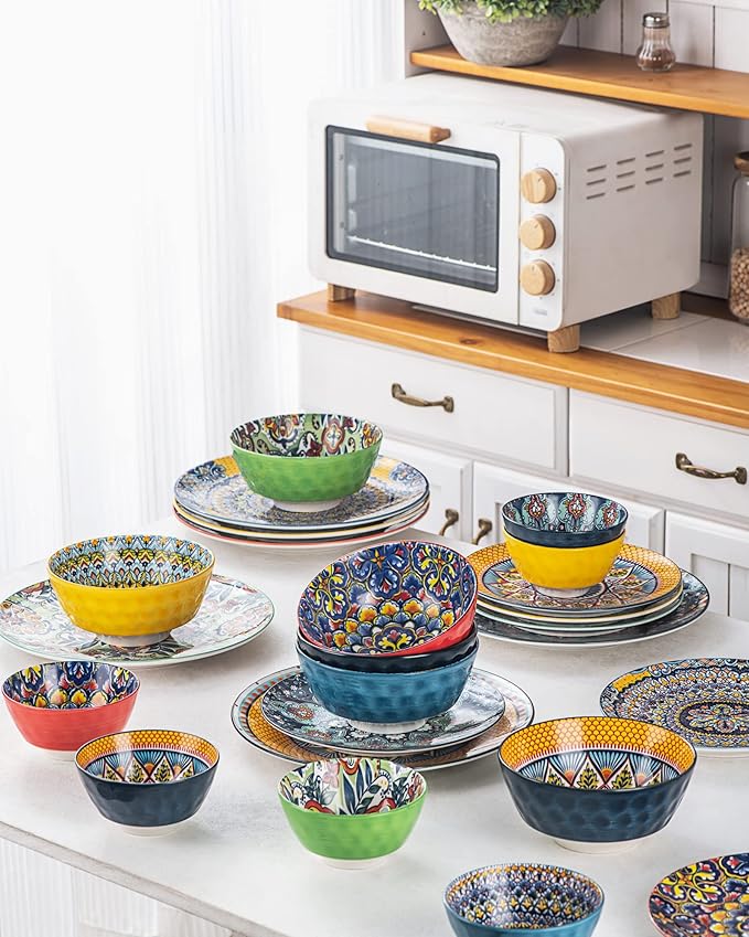 Porcelain Bowl and Dinner Plate Set 24 pcs Dinnerware Set - Bohemian Style
